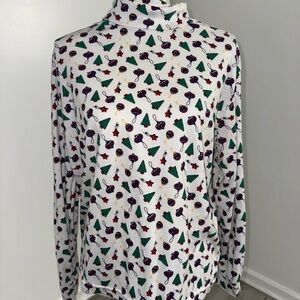 Vintage Classic Elements Christmas Print Turtleneck Top Women’s Large Holiday